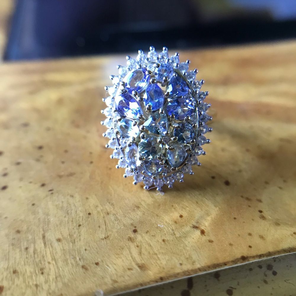 Natural Tanzanite Green Tanzanite Sterling Silver Cocktail Ring Size 5